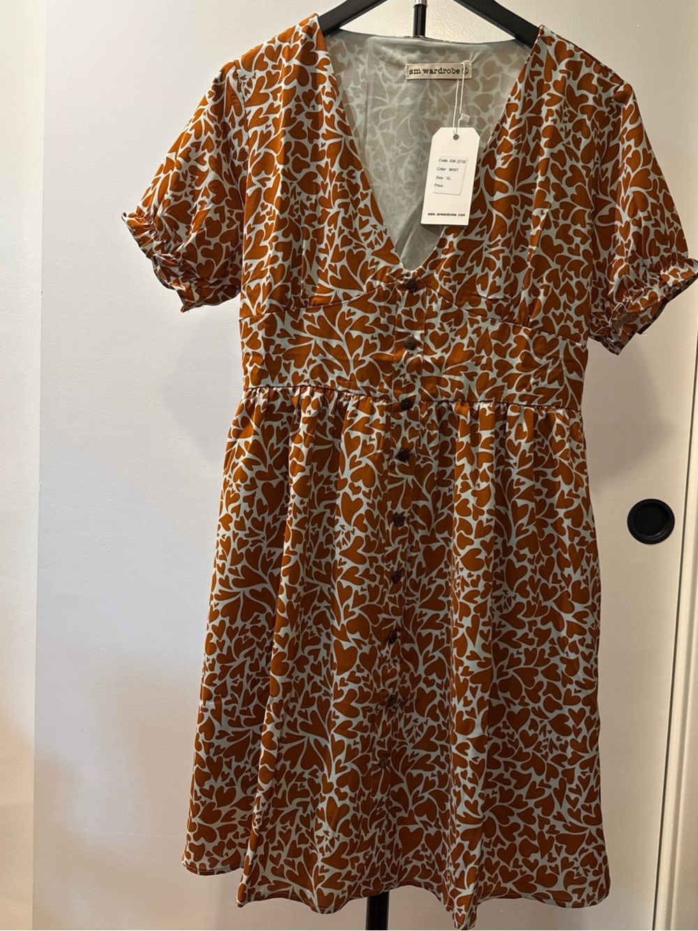 SM Wardrobe Womens Heart Print V-Neck Button Front Mini Dress size XL NWT